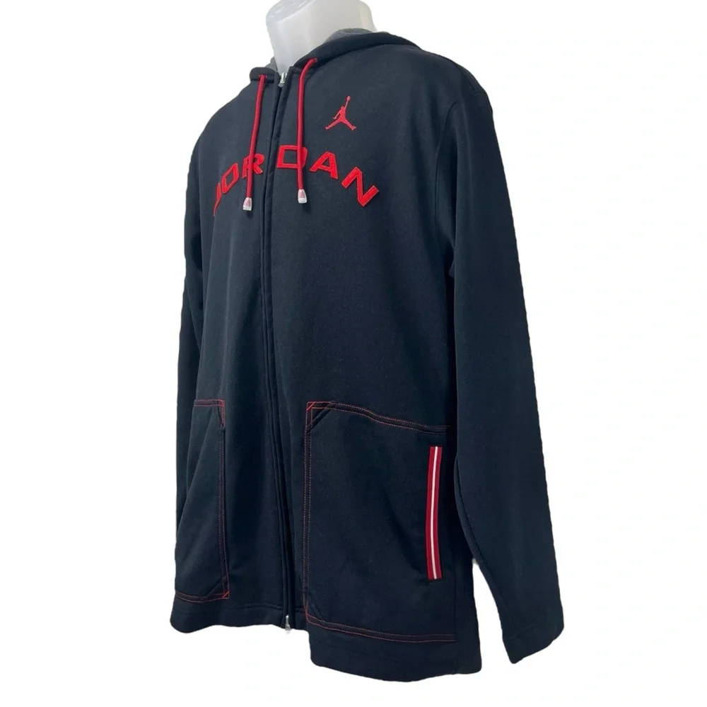 Jordan | Men Large | Vintage Black & Red Full Zip Hooded Jacket Spellout Jumpman
